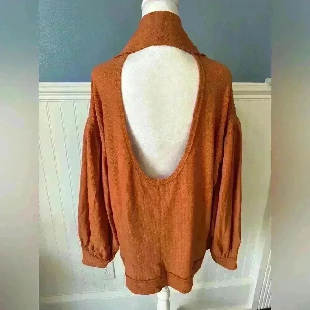 Beautiful We The Free Scoop Back Mock Neck Oversized Sweater~Burnt Orange ~NWOT!